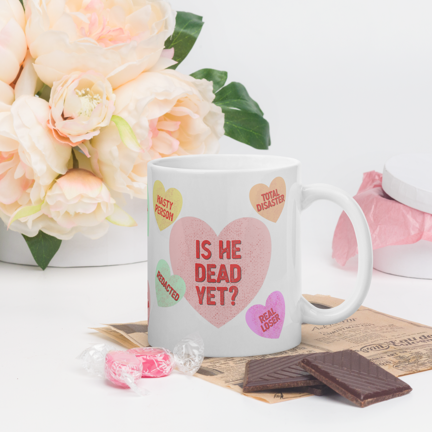 Is He Dead Yet?  Humorous Valentine Hearts Mug