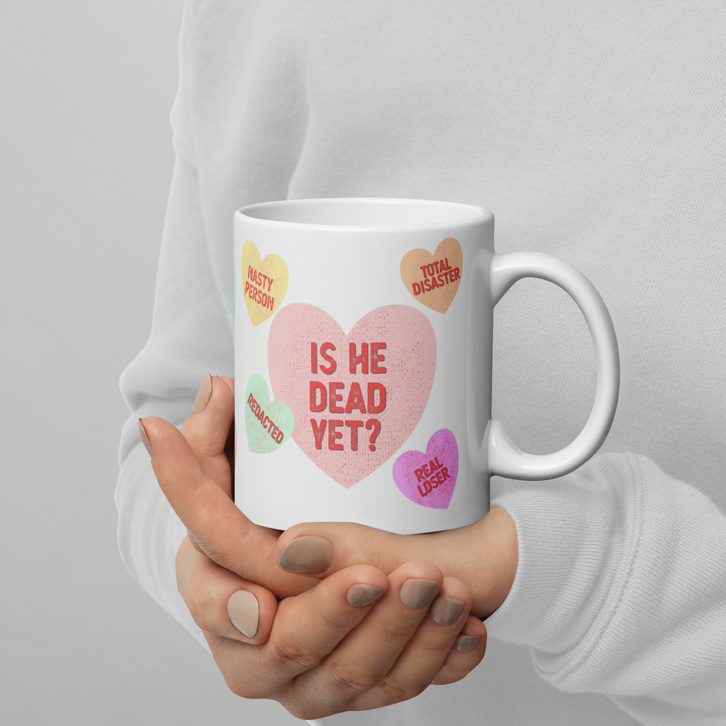Is He Dead Yet?  Humorous Valentine Hearts Mug